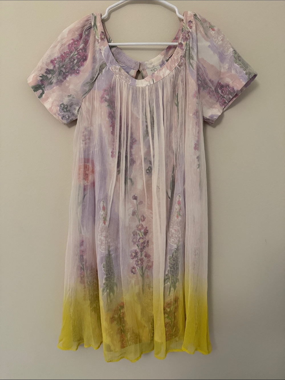 Anthropologie Pale Purple/Pink to Soft Yellow Dip-Dye Swing Dress - Picture 3 of 5